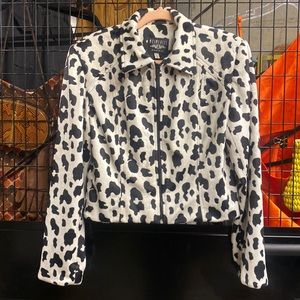 Vintage Mesmerize by Kami Kam Cow Print Faux Fur Cropped Zip Front Jacket
